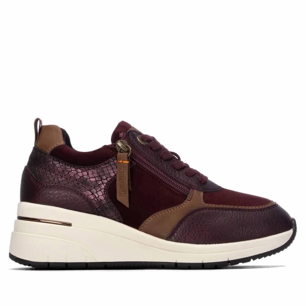 NEW REFRESH women's casual wedge sneakers in burgundy